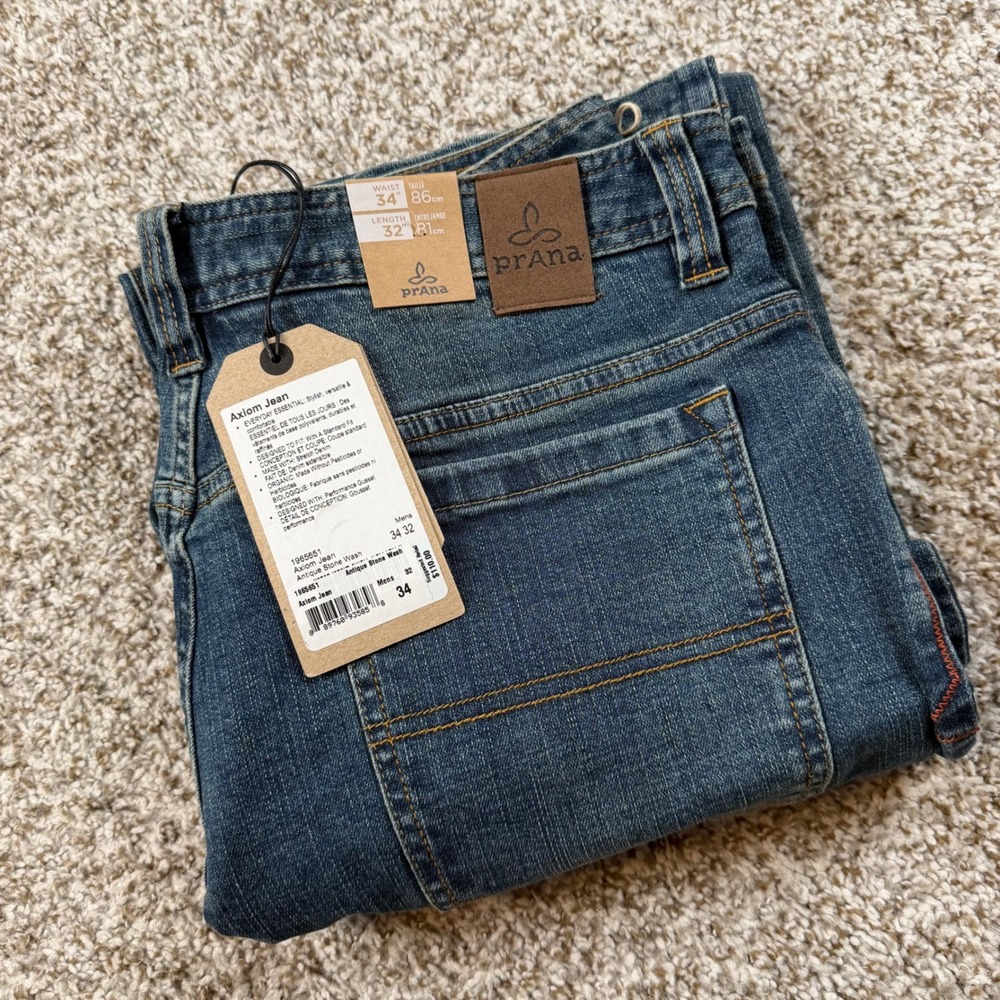 Prana Axiom Jean 34x32 Antique Stone Wash Organic Stretch Denim Standard Fit